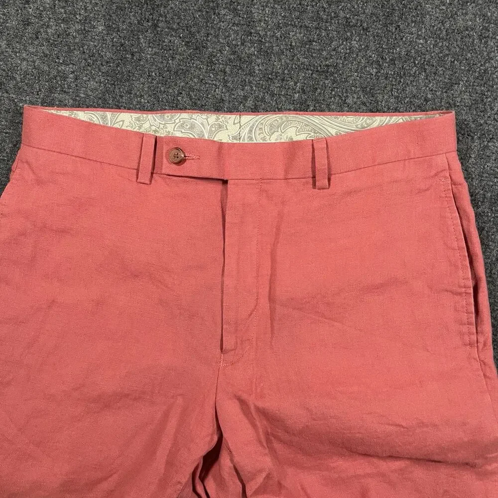 Ralph Lauren 100% Linen Straight Pants Mens 32x31 Salmon Red Pink Chino Trousers